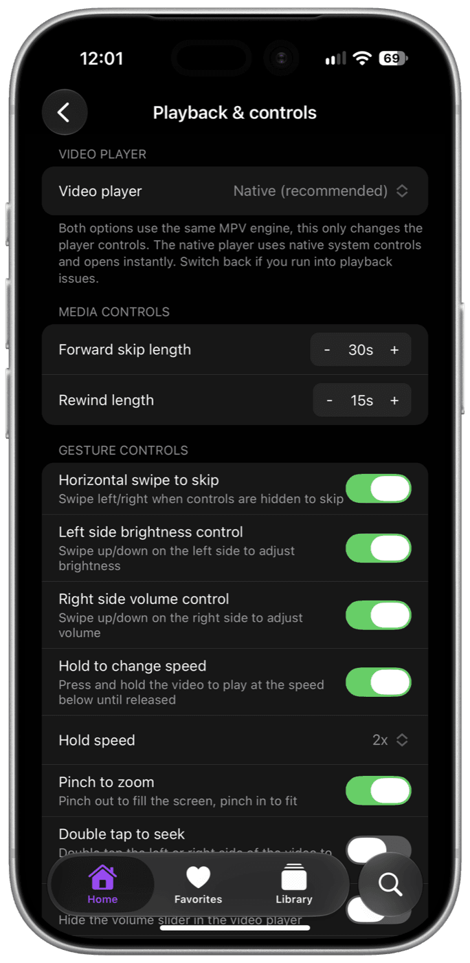 iPhone screenshot: Playback Settings
