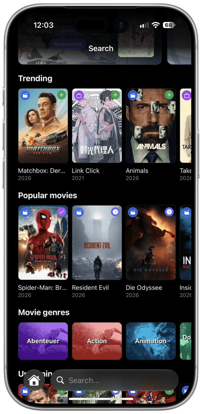 iPhone screenshot: Search & Discover