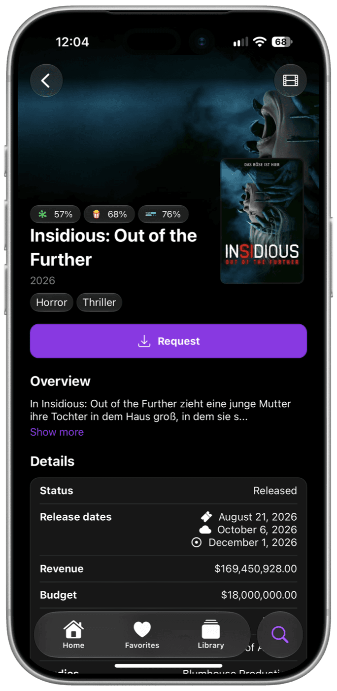 iPhone screenshot: Request Media